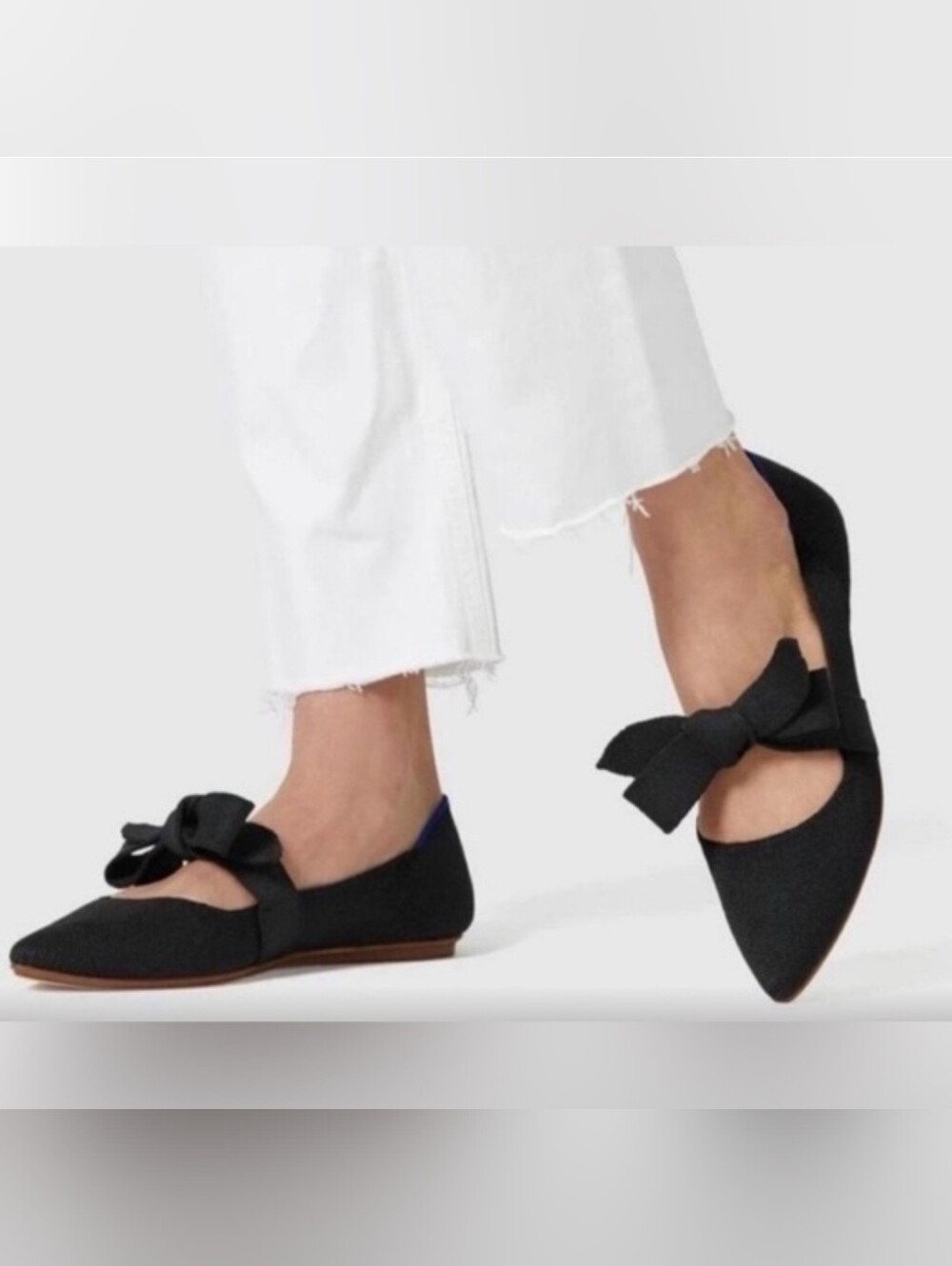 Rothys Black Pointed Toe Bow Tie Ballerina Flats